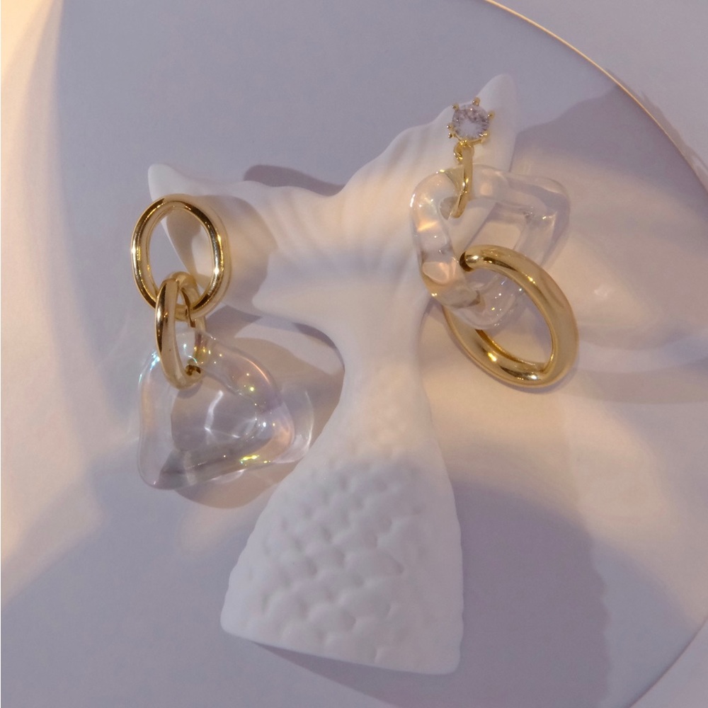 Geometric Mismatched Earrings - Bronze and Acetic Acid